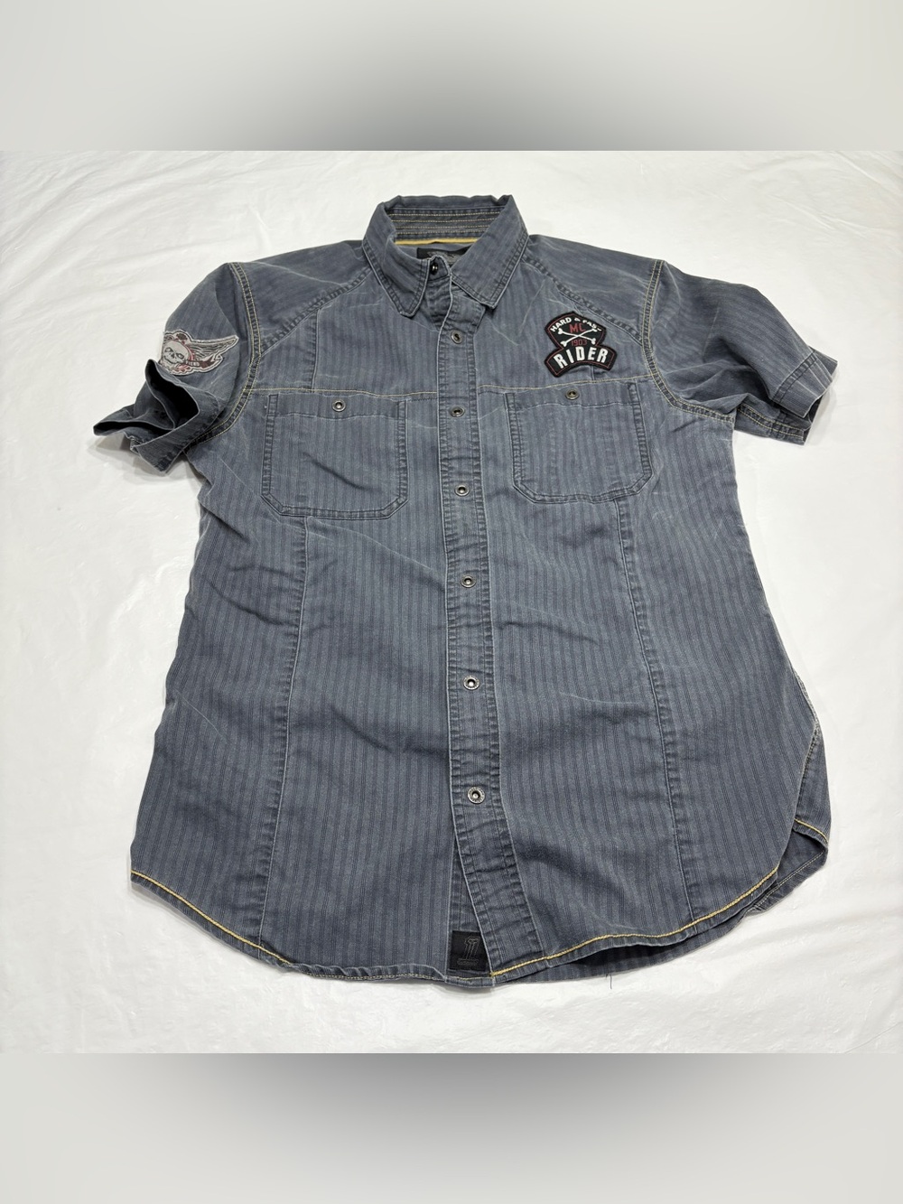 Harley Davidson Gray Pinstripe Short Sleeve Mechanics Button Up Shirt Women’s M